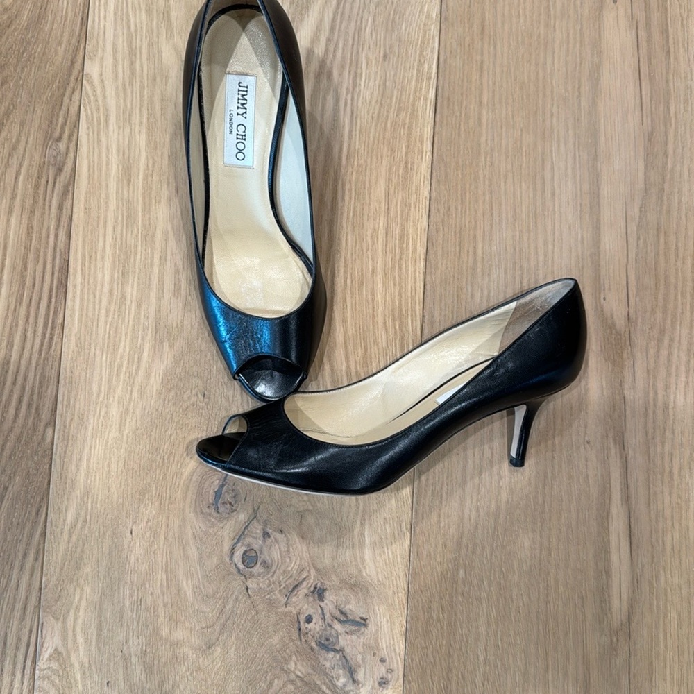 Jimmy Choo Black Peep Toe Heels size 38 1/2